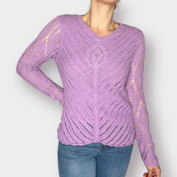 2000s Winter‎ Silks Purple Crochet Top - Picture 1 of 6
